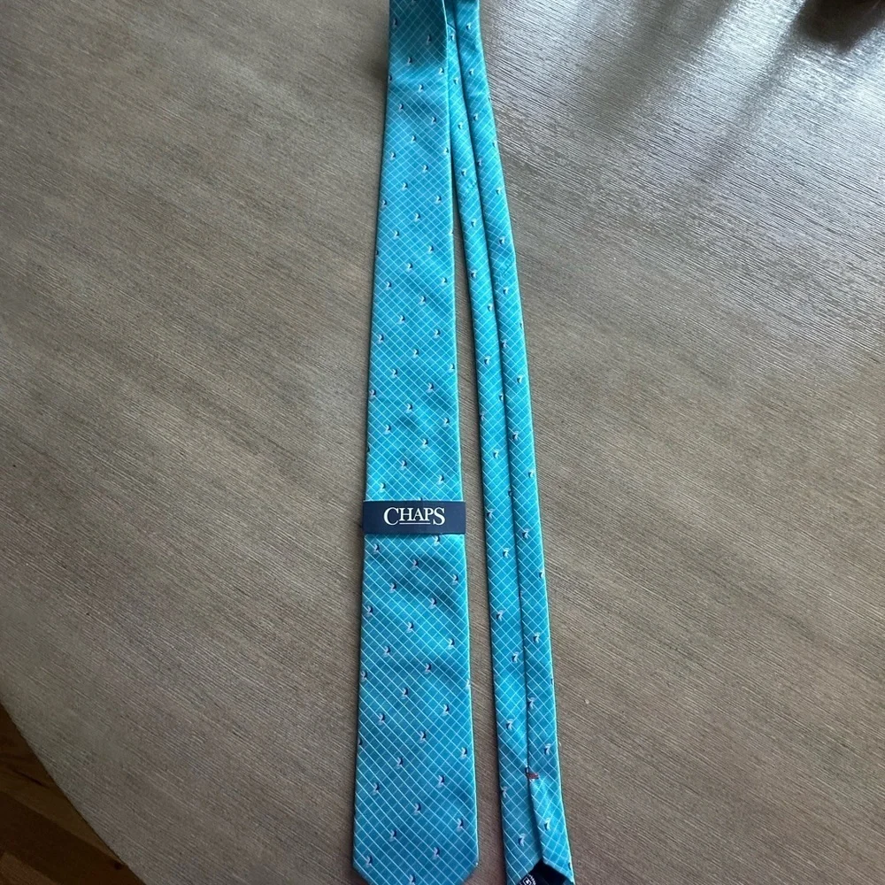 Chaps Turquoise white navy sailboat Patterned Men's Tie